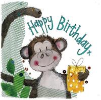 Opakowanie Karnet S262 Urodziny Małpa z prezentem