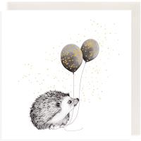 Opakowanie Karnet Złocony kwadrat CL3814_BL Jeż z balonami