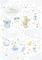Kartka okolicznościowa Narodziny niebieskie. Wydawca: Trend. SmakLiter.pl Opakowanie Kartka okolicznościowa Narodziny niebieskie