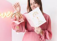 Opakowanie Kartka z zawieszką Bocian jasny różowy 14x20cm