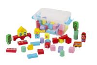 Klocki drewniane kolorowe 53el. Wydawca: Baczek. SmakLiter.pl Opakowanie Klocki drewniane kolorowe 53el