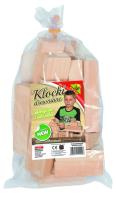 Klocki drewniane w worku małym. Wydawca: Baczek. SmakLiter.pl Opakowanie Klocki drewniane w worku małym