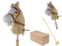Opakowanie Koń z dźwiękiem drewniany kij z kółkami beż