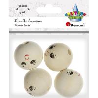 Opakowanie Koraliki drewniane okrągłe z twarzą 4szt