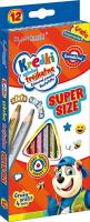 Kredki szkolne trójkątne SUPER SIZE 12 kolorów + temperówka. Wydawca: ST-MAJEWSKI. SmakLiter.pl Opakowanie Kredki szkolne trójkątne SUPER SIZE 12 kolorów + temperówka