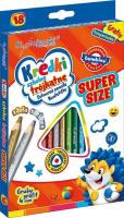 Kredki szkolne trójkątne SUPER SIZE 18 kolorów + temperówka. Wydawca: ST-MAJEWSKI. SmakLiter.pl Opakowanie Kredki szkolne trójkątne SUPER SIZE 18 kolorów + temperówka