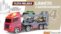 Laweta z samochodami 4-pak. Wydawca: Dumel. SmakLiter.pl Opakowanie Laweta z samochodami 4-pak