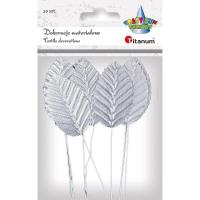 Opakowanie Liście materiałowe na druciku 10szt srebrne