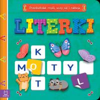 Literki. Przedszkolak myśli, uczy się i nakleja. Autor: Podgórska Anna. SmakLiter.pl Okładka książki Literki. Przedszkolak myśli, uczy się i nakleja