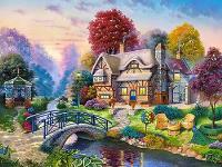 Opakowanie Malowanie po numerach Dom nad rzeką kamienny mostek