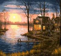 Opakowanie Malowanie po numerach Domek nad jeziorem zachód słońca