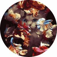 Opakowanie Malowanie po numerach okrągłe - Kot w rybkach 40cm