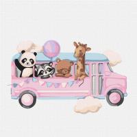 Malowanie po numerach - Wesoły autobus 30x30cm. Wydawca: Ideyka. SmakLiter.pl Opakowanie Malowanie po numerach - Wesoły autobus 30x30cm