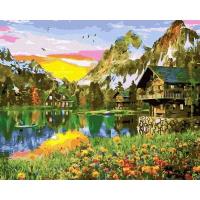 Opakowanie Malowanie po numerach Wieś nad jeziorem górskim