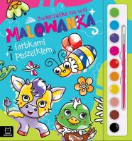 Malowanka z farbkami i pędzelkiem. Zwierzątka na wsi. Autor: Kaczyńska Agata. SmakLiter.pl Okładka książki Malowanka z farbkami i pędzelkiem. Zwierzątka na wsi