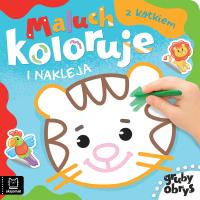 Maluch koloruje i nakleja z kotkiem. Gruby obrys. Autor: Podgórska Anna. SmakLiter.pl Okładka książki Maluch koloruje i nakleja z kotkiem. Gruby obrys