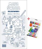 Mapa świata Kolorowanka XL + kredki. Wydawca: Jako. SmakLiter.pl Opakowanie Mapa świata Kolorowanka XL + kredki