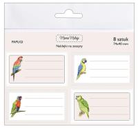 Naklejki na zeszyty Papugi. Wydawca: Mama Maluje. SmakLiter.pl Opakowanie Naklejki na zeszyty Papugi