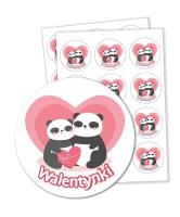 Opakowanie Naklejki walentynkowe - Pandy 60mm 24szt.
