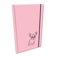 Notes A5 gładki z gumką Soft Touch lakier UV buldog róż pastel. Wydawca: EV-Corp. SmakLiter.pl Opakowanie Notes A5 gładki z gumką Soft Touch lakier UV buldog róż pastel