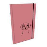 Notes A5 gładki  z gumką Soft Touch lakier UV pies labrador brudny róż. Wydawca: EV-Corp. SmakLiter.pl Opakowanie Notes A5 gładki  z gumką Soft Touch lakier UV pies labrador brudny róż