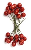Opakowanie Owoce ostrokrzewu 1,2cm - czerwone brokat 24cm