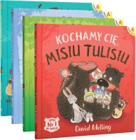 Pakiet Kochamy cię, Misiu Tulisiu / Kto przytuli Misia Tulisia? / Nie martw się, Misiu Tulisiu / Miś Tuliś bawi się w chowanego. Autor: David Melling. SmakLiter.pl Okładka książki Pakiet Kochamy cię, Misiu Tulisiu / Kto przytuli Misia Tulisia? / Nie martw się, Misiu Tulisiu / Miś Tuliś bawi się w chowanego