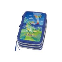 Piórnik trzykomorowy z wyposażeniem Dinosaur. Wydawca: Faber Castell. SmakLiter.pl Opakowanie Piórnik trzykomorowy z wyposażeniem Dinosaur