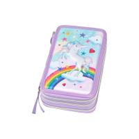 Piórnik trzykomorowy z wyposażeniem Jednorożec. Wydawca: Faber Castell. SmakLiter.pl Opakowanie Piórnik trzykomorowy z wyposażeniem Jednorożec