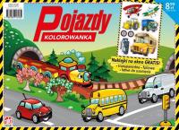 Pojazdy. Kolorowanka z naklejkami na okno. Autor:   Praca zbiorowa. SmakLiter.pl Okładka książki Pojazdy. Kolorowanka z naklejkami na okno