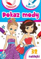 Pokaz mody. Naklejam i koloruję. Autor: Małecki Aleksander. SmakLiter.pl Okładka książki Pokaz mody. Naklejam i koloruję