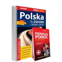 Okładka książki Polska; atlas samochodowy + instrukcja pierwszej pomocy 1:250 000
