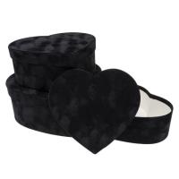 Opakowanie Pudełko Flower Box 3szt welur serce czarne ROZETTE