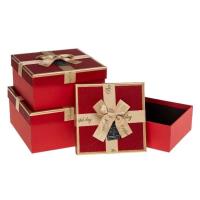 Opakowanie Pudełko prezentowe z kokardą 3szt czerwony ROZETTE