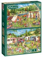 Puzzle 2x500 Falcon Namiot/Przyczepa G3. Wydawca: Jumbo. SmakLiter.pl Opakowanie Puzzle 2x500 Falcon Namiot/Przyczepa G3