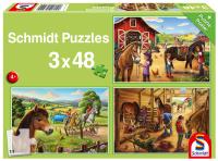 Puzzle 3x48 Konie G3. Wydawca: Schmidt. SmakLiter.pl Opakowanie Puzzle 3x48 Konie G3