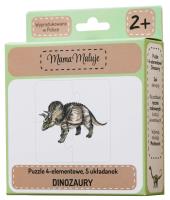 Puzzle 4-elementowe Dinozaury. Wydawca: Mama Maluje. SmakLiter.pl Opakowanie Puzzle 4-elementowe Dinozaury