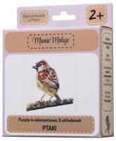 Puzzle 4-elementowe Ptaki. Wydawca: Mama Maluje. SmakLiter.pl Opakowanie Puzzle 4-elementowe Ptaki