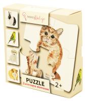 Puzzle 4-elementowe Zwierzęta domowe. Wydawca: Mama Maluje. SmakLiter.pl Opakowanie Puzzle 4-elementowe Zwierzęta domowe