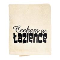 Opakowanie Ręcznik beżowy. Czekam w łazience