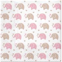 Opakowanie Serwetki Różowe słoniki 33x33cm 20szt