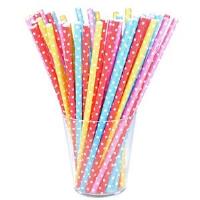 Opakowanie Słomki papierowe różowe w białe kropki 12szt