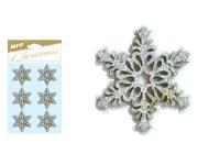 Opakowanie Śnieżynki drewniane srebrne brokat naklejka 6szt