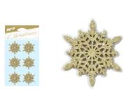 Opakowanie Śnieżynki drewniane złote brokat naklejka 6szt