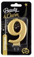 Opakowanie Świeczka cyferka 9 Beauty&Charm metalik złota 8cm