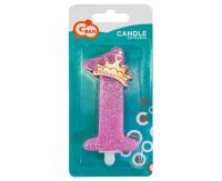 Opakowanie Świeczka cyfra 1 roczek niebieska z brokatem 9cm