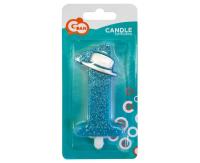 Opakowanie Świeczka cyfra 1 roczek niebieska z brokatem 9cm