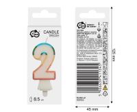 Opakowanie Świeczka cyfra 2 tęczowa 8,5cm