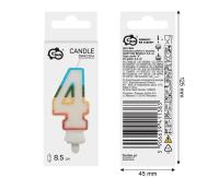 Opakowanie Świeczka cyfra 4 tęczowa 8,5cm