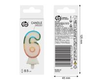 Opakowanie Świeczka cyfra 6 tęczowa 8,5cm